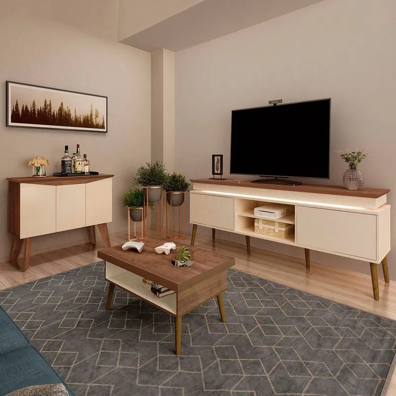 Sala De Estar Completa Para Tv Até 75 Polegadas Lumina Pinho/off White -