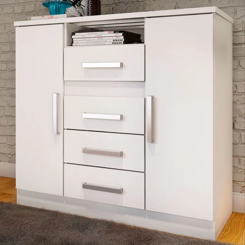Cômoda Canadá 2 Portas 4 Gavetas Branco - Pnr Móveis