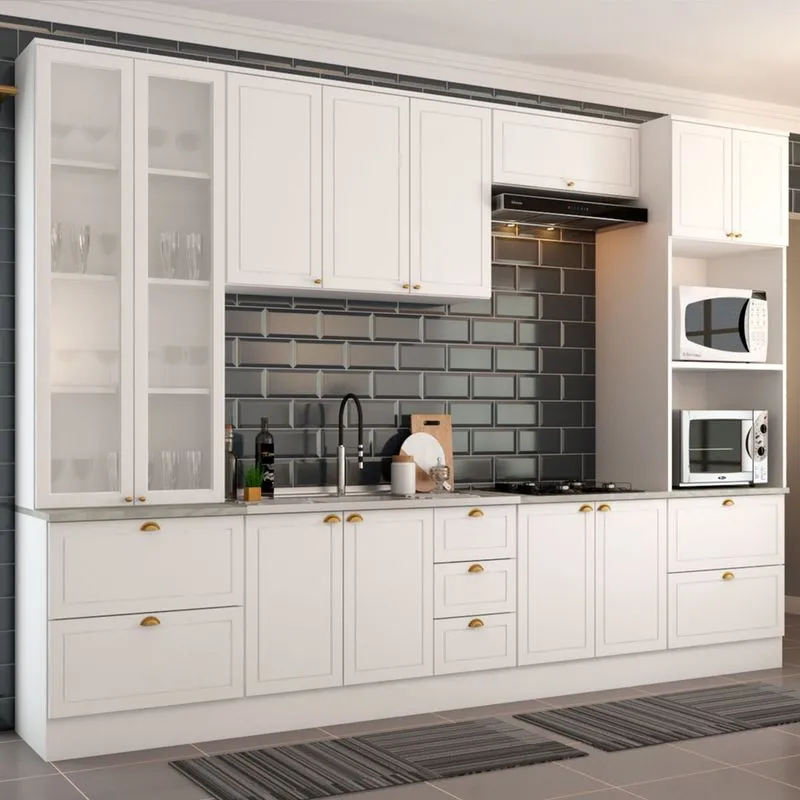 Cozinha Completa Chicago 12 Portas 7 Gavetas 100% Mdf Americana Branco -