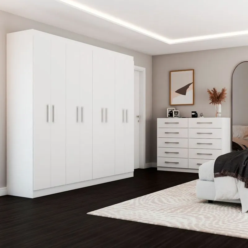 Quarto De Casal Ele E Ela Guarda-roupa 8 Portas E 8 Prateleiras Cômoda 10