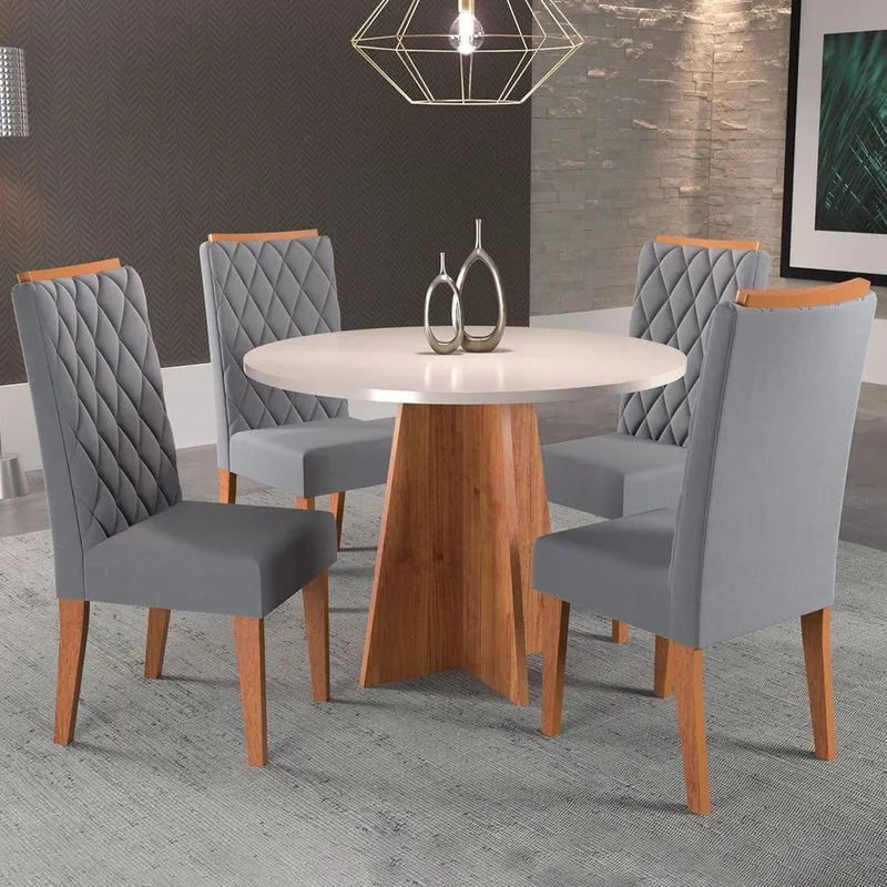 Mesa De Jantar 4 Lugares Disney Mel/blonde/veludo Cinza - Panorama Móveis