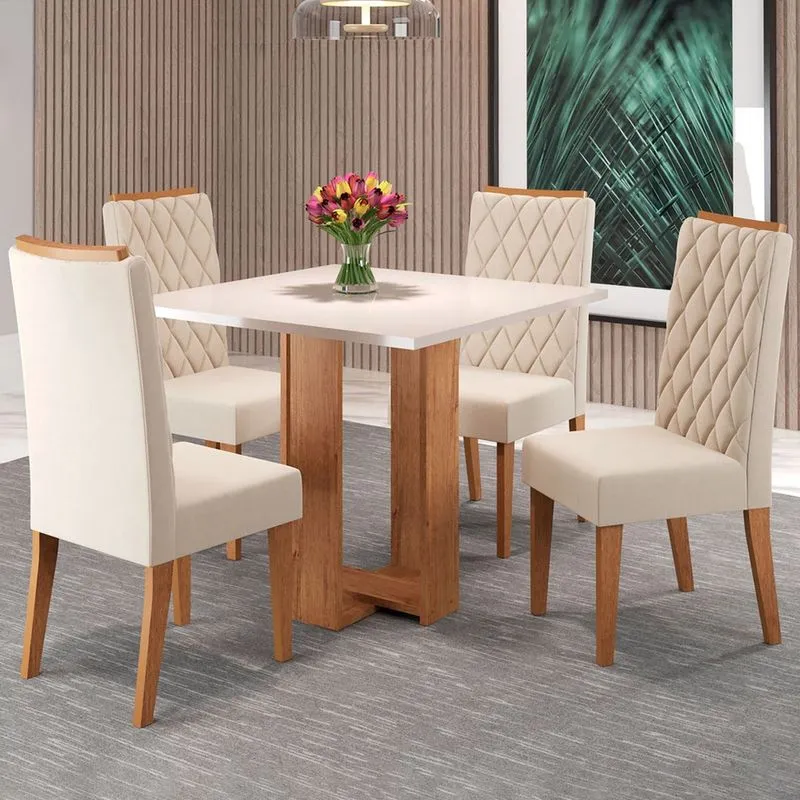 Mesa De Jantar 4 Lugares Charlotte Mel/blonde/nude - Panorama Móveis