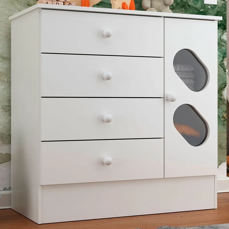Cômoda Infantil Escotilha 1 Porta 4 Gavetas Branco - Panorama Móveis