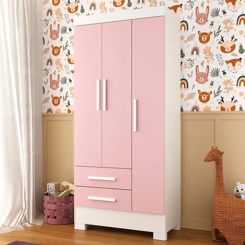 Guarda-roupa Infantil Sonho 3 Portas 2 Gavetas Branco/rosa - Panorama Móveis
