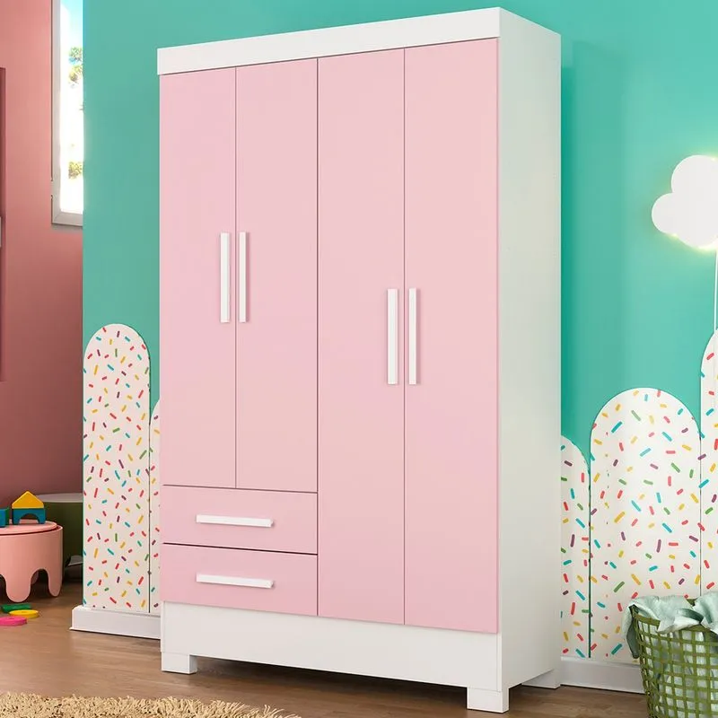 Guarda-roupa Infantil Meu Doce Sonho 4 Portas 2 Gavetas Branco/rosa - Panorama