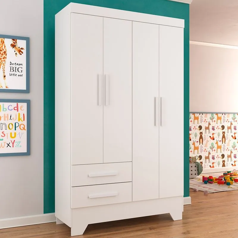 Guarda-roupa Infantil 4 Portas 2 Gavetas Branco - Panorama Móveis