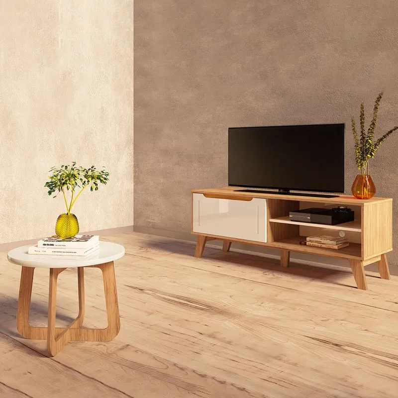 Sala De Estar Completa Para Tv Até 60 Polegadas Lótus 1 Porta Carvalho/off