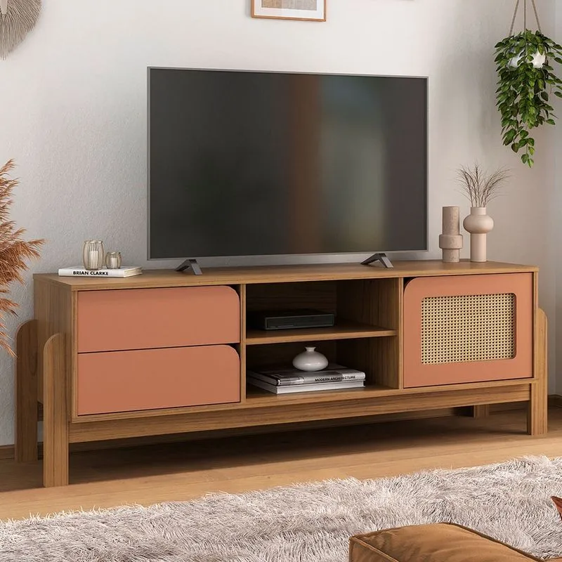 Rack Para Tv Até 65 Polegadas Trend 1 Porta 2 Gavetas Carvalho/terracota - Pnr