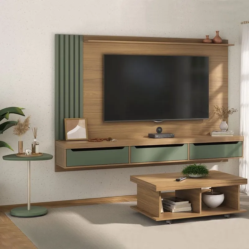 Sala De Estar Completa Para Tv Até 75 Polegadas Luxo Carvalho/menta - Pnr