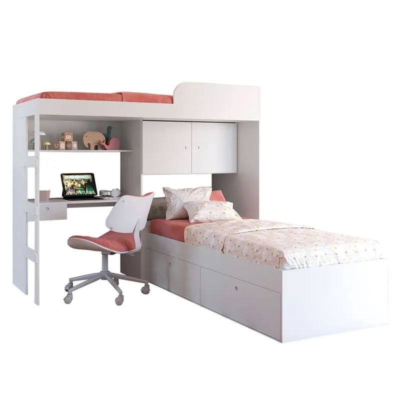 Beliche Atacama 6 Portas 1 Gaveta Com Escada Cama Alta E Bancada De Estudo