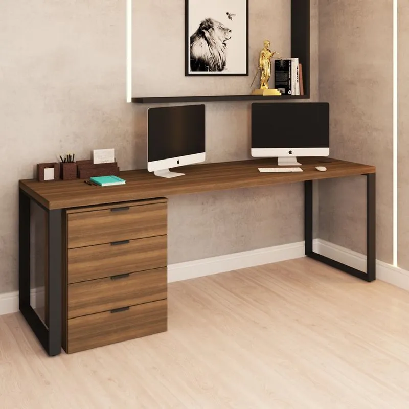 Conjunto Home Office Mesa Diretor 190 Cm E Gaveteiro Munique - Kappesberg
