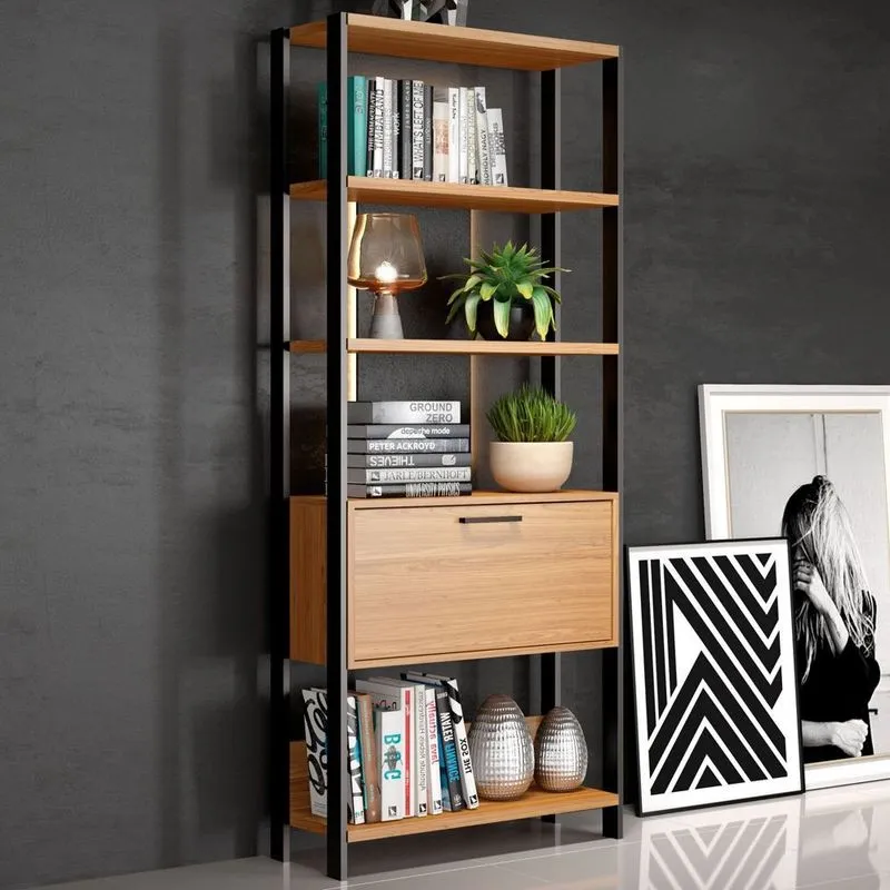 Estante para Livros Home Office 100% Mdf 1 Porta Freijó/Preto - Panorama