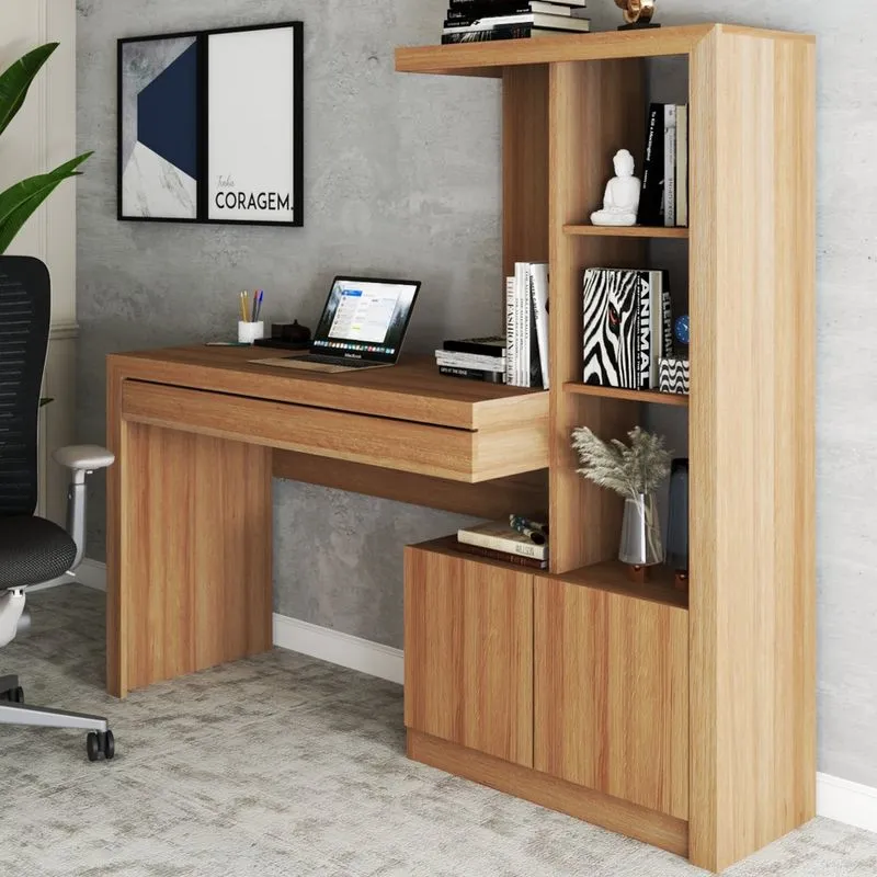Mesa Escrivaninha 2 Portas 1 Gaveta Para Computador Homework Amêndoa -