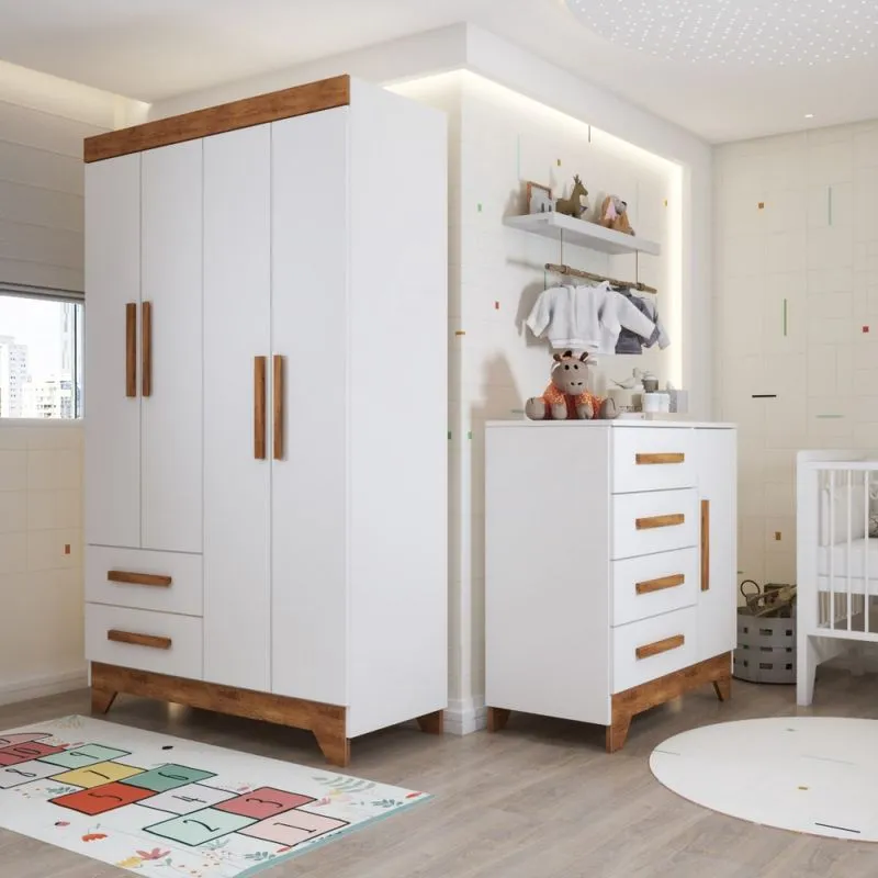 Quarto Infantil Completo Kids 5 Portas 6 Gavetas Branco/Nature - Panorama