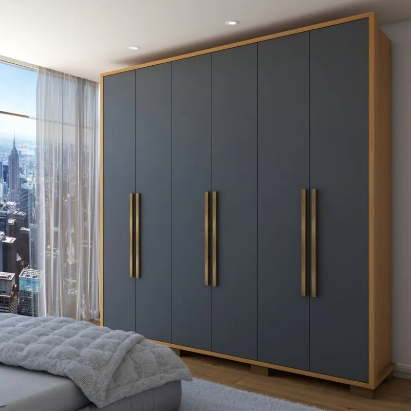 Guarda-Roupa Casal Arezzo 6 Portas 3 Gavetas Cinamomo/Chumbo - Panorama Móveis