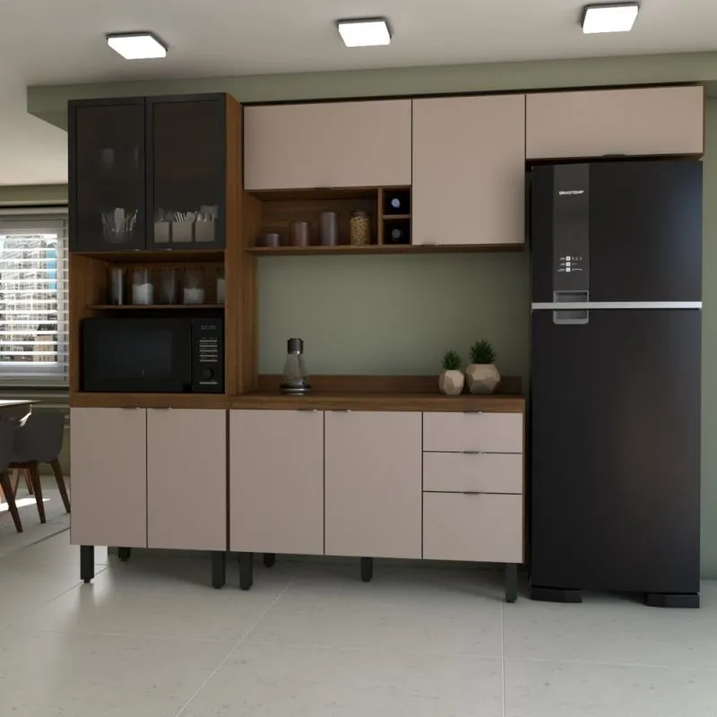 Cozinha Completa Alice 10 Portas 2 Gavetas Marrom/Nude - Panorama Móveis