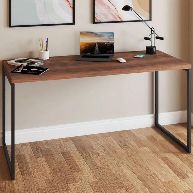 Mesa Escrivaninha Estilo Industrial Aço 150 Nogal/Preto - Panorama Móveis
