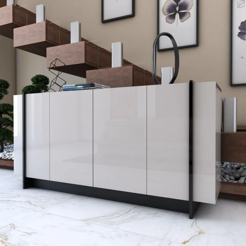 Balcão Buffet Balneário Camboriú 4 Portas 2 Prateleiras Off White/Preto -