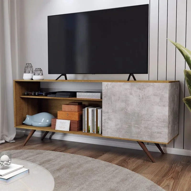 Rack para TV Até 42 Polegadas Seleto 1 Porta Amêndoa/Concreto - Panorama
