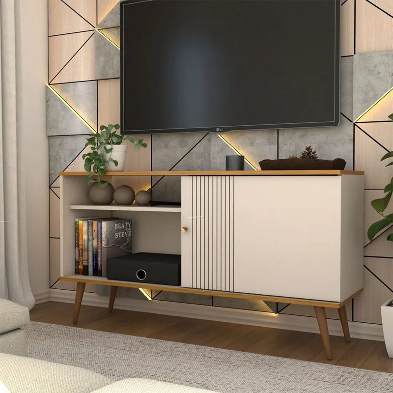 Rack para TV Até 50 Polegadas Retrô 1 Porta 1 Prateleira Cinamomo/Off White -