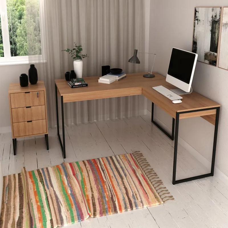 Conjunto Home Office 2 Peças com 1 Mesa e 1 Gaveteiro para Escritório