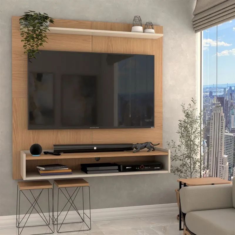 Painel para TV Até 50 Polegadas Clean 1 Prateleira Nature/Off White - Panorama