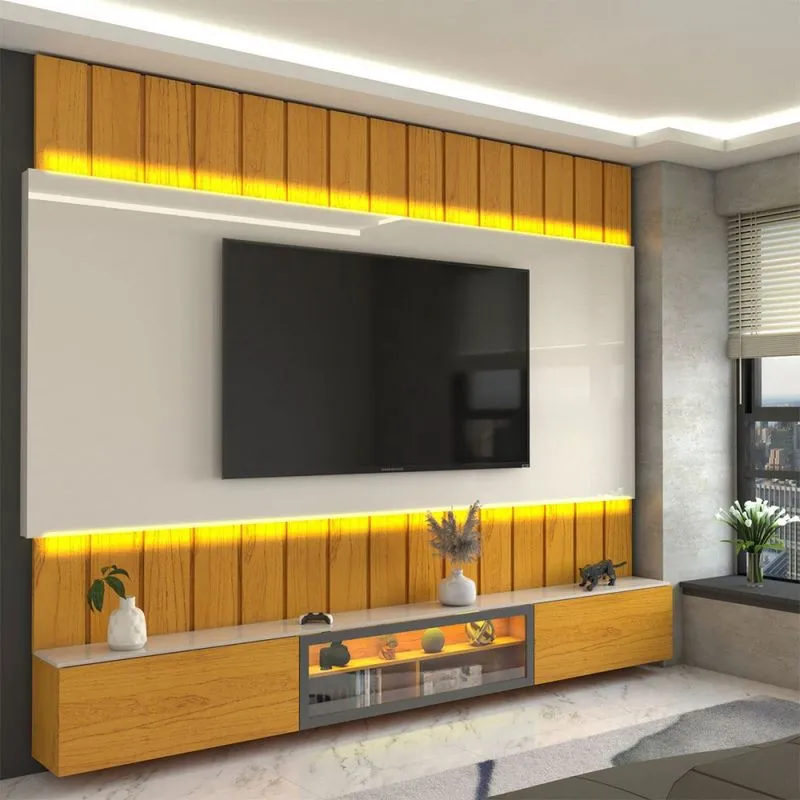 Painel para TV 85 Polegadas Imperator 3 Portas 100% Mdf com Led Naturale/Off