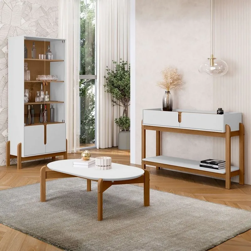 Sala de Estar Completa Elisa 2 Portas 2 Gavetas 3 Peças Branco/Cedro - Pnr