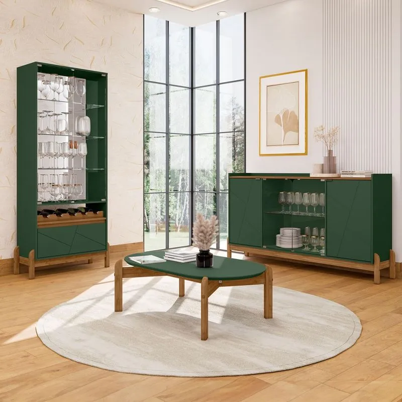 Sala de Estar Completa Bahrein 6 Portas 1 Gaveta 3 Peças Verde Oliva/Cedro -