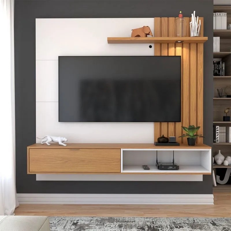 Painel para TV Até 60 Polegadas Caribe 1 Porta 1 Prateleira Off White/Freijó -