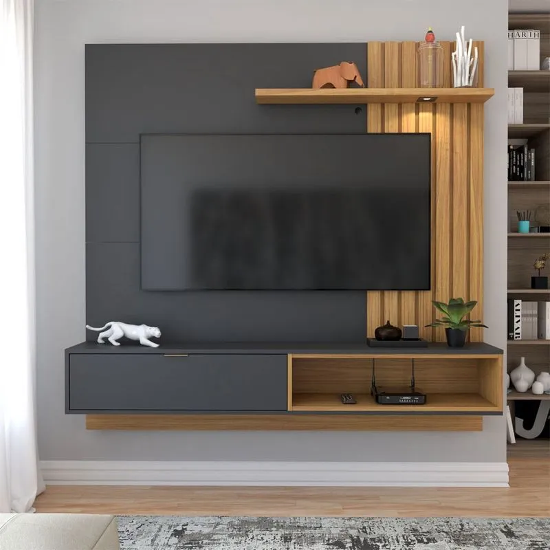 Painel para TV Até 60 Polegadas Caribe 1 Porta 1 Prateleira Preto Fosco/Noce -