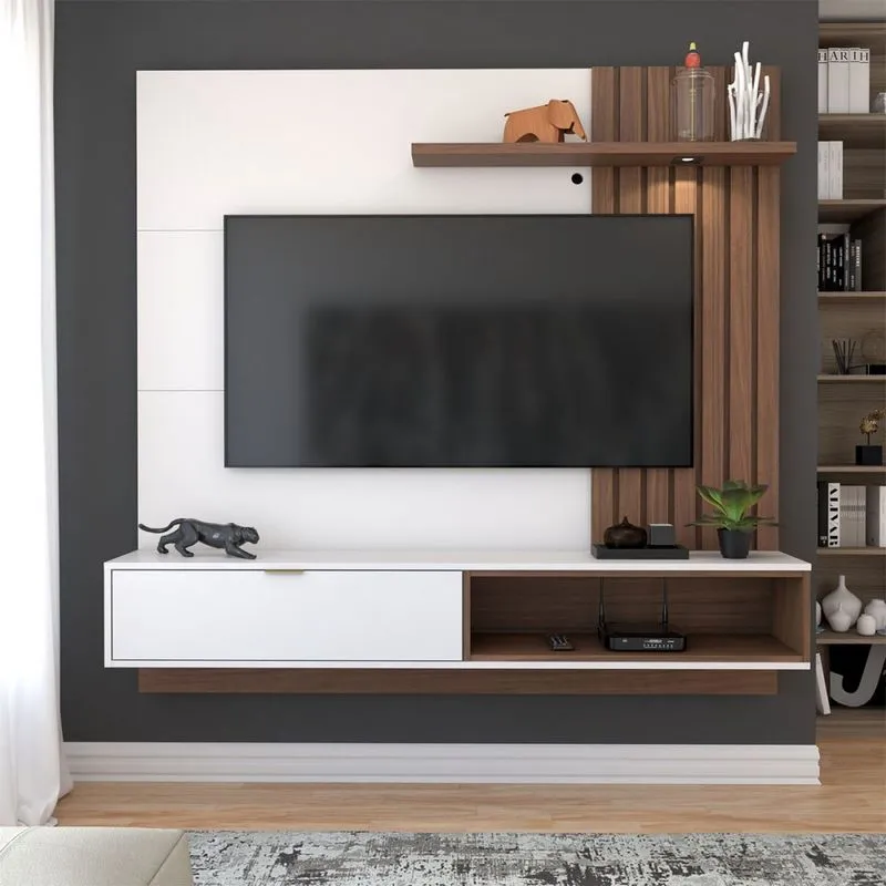 Painel para TV Até 60 Polegadas Caribe 1 Porta 1 Prateleira Off White/Nogueira