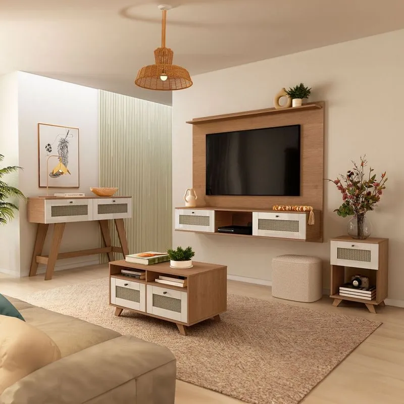 Sala de Estar Completa Decor para TV Até 75 Polegadas 2 Portas Cinamomo/Off