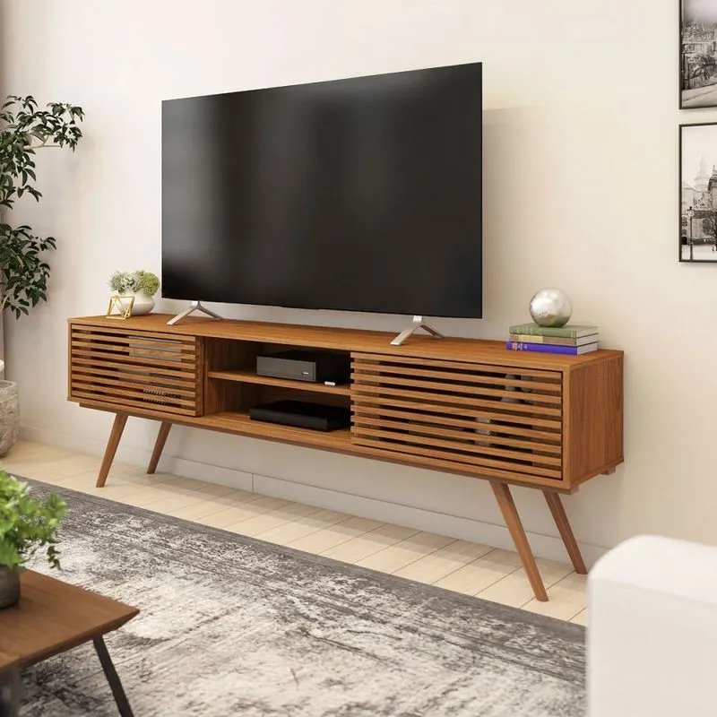 Rack para TV Até 75 Polegadas Balabio Ripado 2 Porta Jatoba - Pnr Móveis