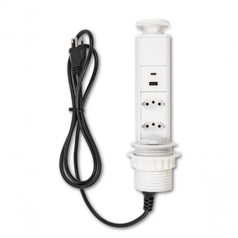 Torre De Tomada Retrátil Com 2 Tomadas 20a + 2 Usb - Branco