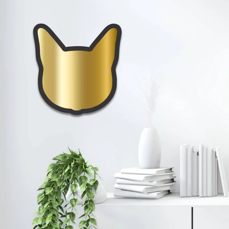 Espelho Decorativo Dourado de Parede Gato em Mdf
