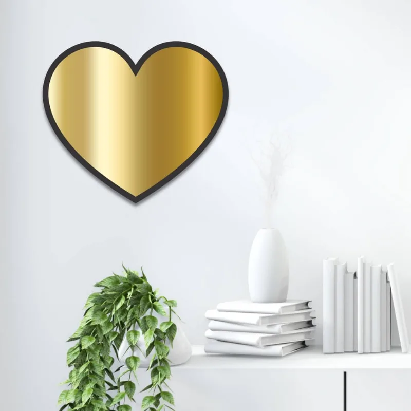 Espelho Decorativo Dourado de Parede Coração em Mdf