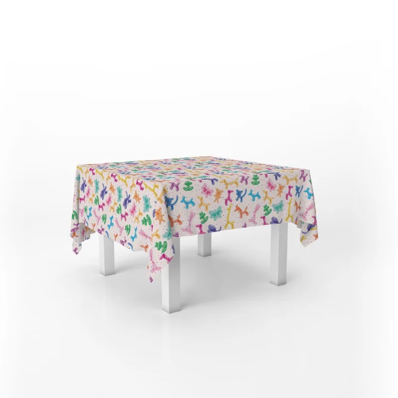 Toalha De Mesa Quadrada Infantil Tecido Oxford Animais Coloridos Escultura Balão - 140x140cm