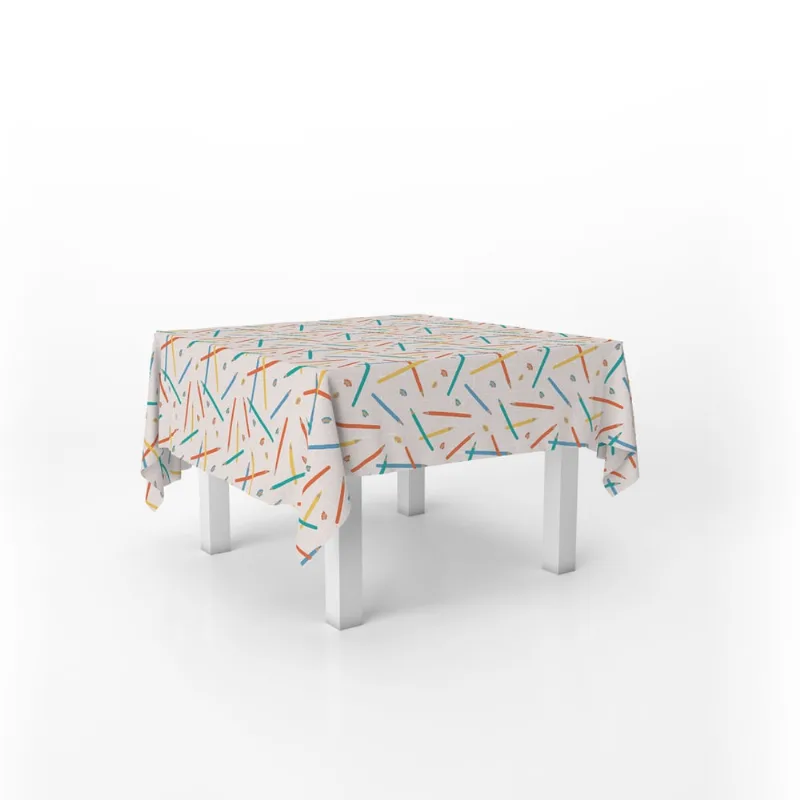 Toalha De Mesa Quadrada Infantil Tecido Oxford Lápis Colorido Quadriculado - 140x140cm