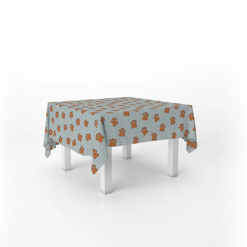 Toalha De Mesa Quadrada Infantil Tecido Oxford Patinhas Rabisco - 140x140cm