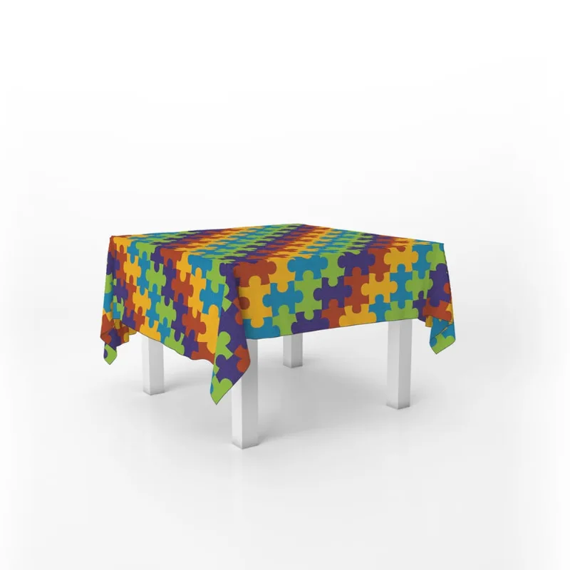 Toalha De Mesa Quadrada Infantil Tecido Oxford Peças Quebra Cabeças Colorido - 140x140cm