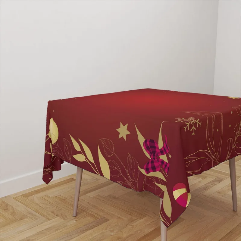 Toalha De Mesa Quadrada Tecido Oxford Natal Marsala Ramos - 140x140cm