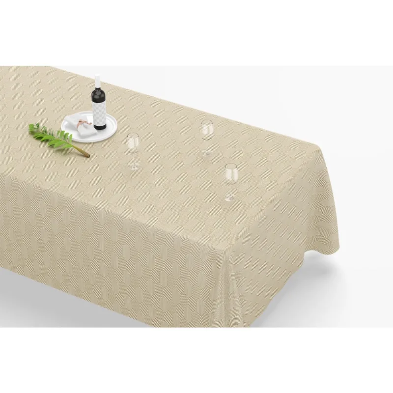 Toalha De Mesa Retangular 12 Lugares Tecido Oxford Geométrico Listras Neutro TLZ10 - 300x110cm
