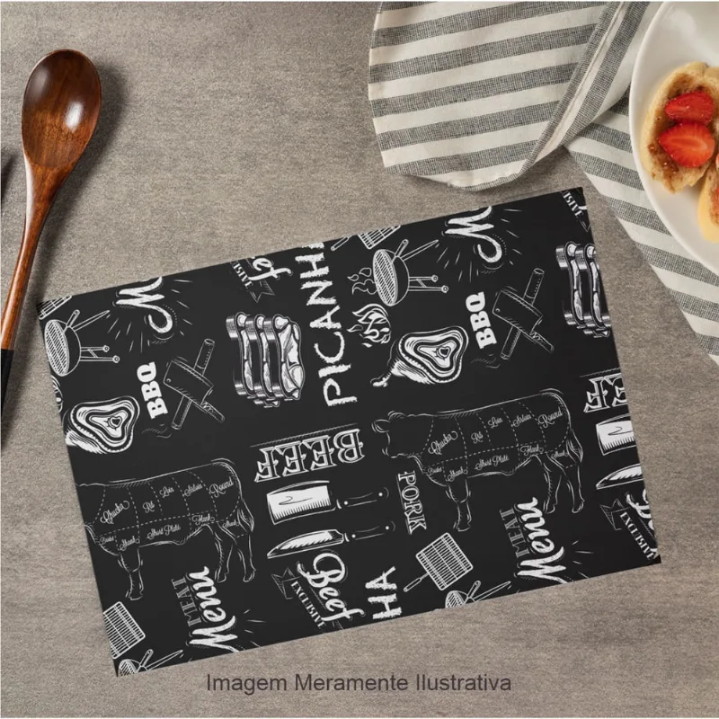 Jogo Americano Retangular Churrasco para Mesa de Jantar Impermeável 6pçs