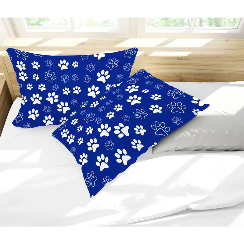 Par de Fronhas Estampa Patinhas Contorno Azul e Branco