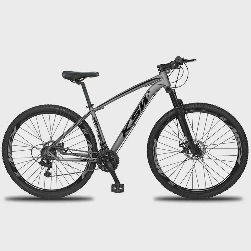 Bicicleta ksw xlt-100 Aro 29 Cinza e Preto 21V + brinde descanso lateral