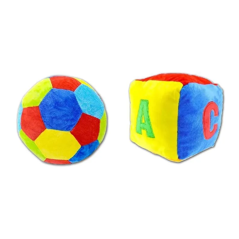 Kit Bola E Dado De Pelúcia Macio Antialérgico Com Chocalho