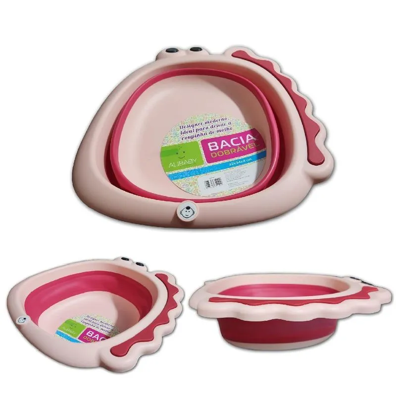 Bacia Bebê Infantil Retrátil Viagem Dobrável Divertida Rosa