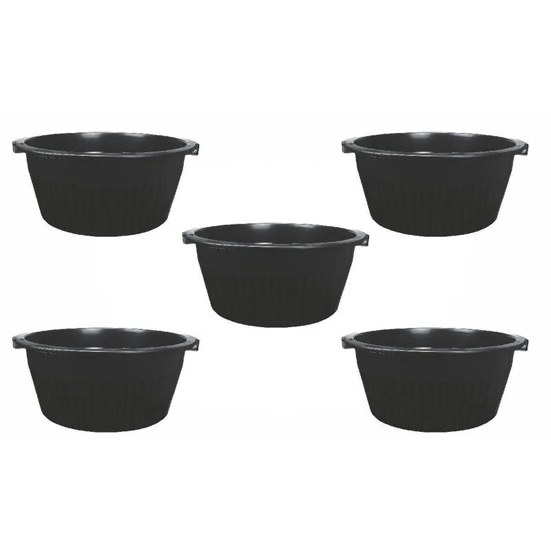 Kit 5 Bacias Cesto Frisada Multiuso 11 Litros Simples Preta