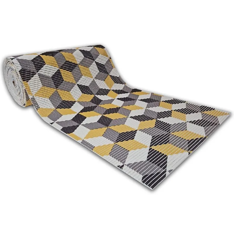 Tapete Passadeira Emborrachada Pvc Antiderrapante 0,65x3,00m Cubo 3d Amarelo